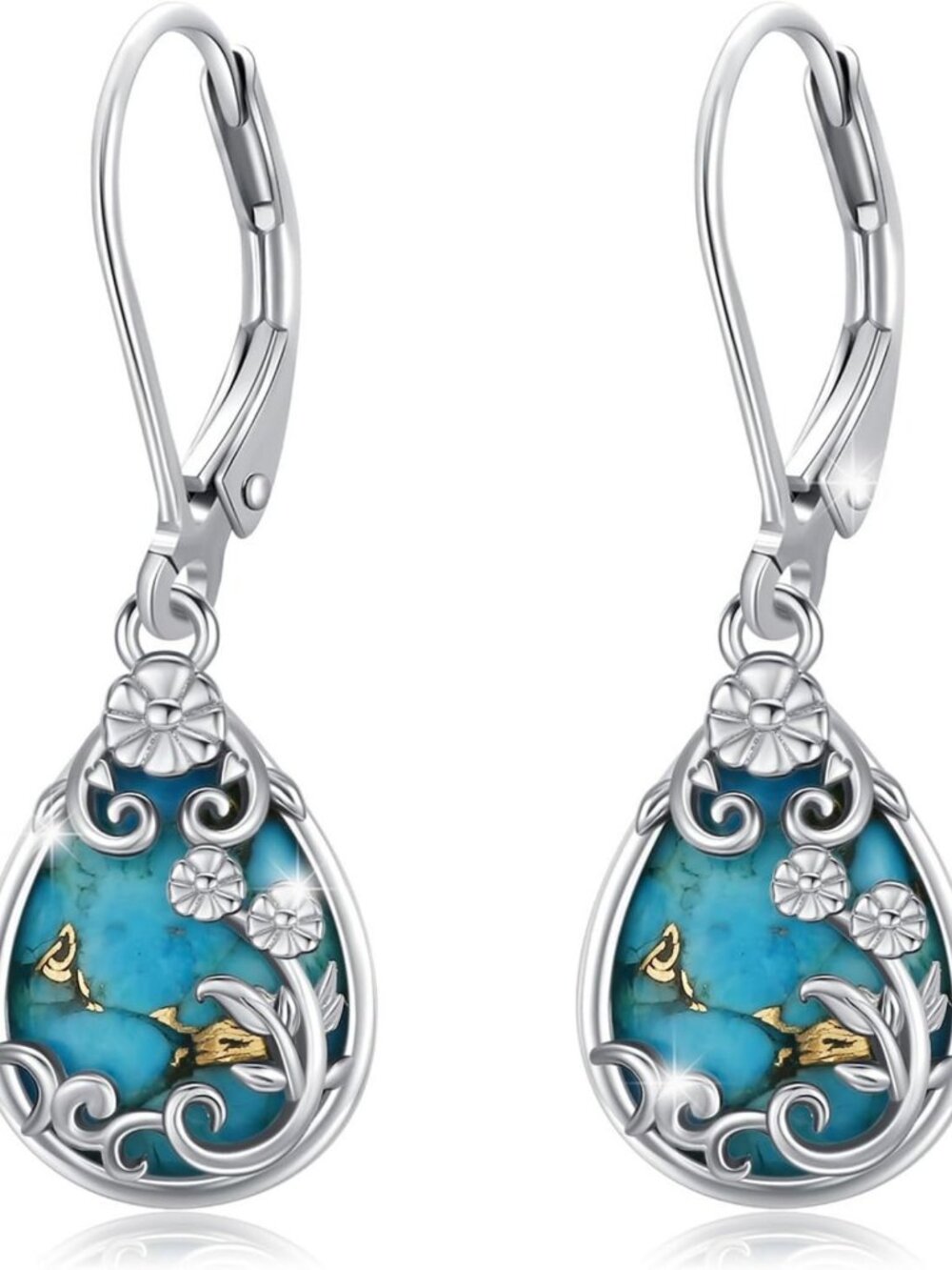 Handcrafted 925 Sterling Silver Turquoise Dangle Earrings - Boho Chic Jewelry